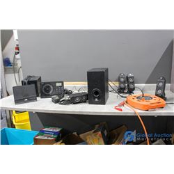 Logitech Speaker System, Teac CD Player (Missing Speaker) & Misc Chargers