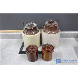 (2) Medium-Large Crocks w/Lids & (2) Small Crocks w/Lids