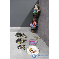 (3) Chalkware Fish, (2) Ashtrays & Home Decor