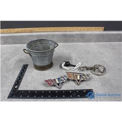 (2) Chevy Impala Fender Badges & Mini Galvanized Bucket