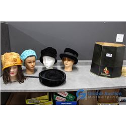 (4) Vintage Hats & (1) Tall Hat Box