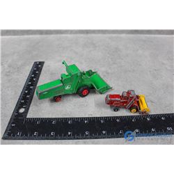 (2) Vintage Metal Matchbox Combines - Red & Green Claas Combines