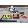 Image 1 : Tin Toy, Picture Cube Puzzles, Tin Hen, and Wooden Car