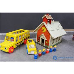 Vintage Fisher Price Little People School and Buses with People