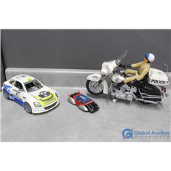 Police Motorcycle and Man, Lego and Transforming Race Car