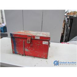 Metal Toolbox w/ Assorted Tools, Tape, Knives, Bungee Cords, & Related