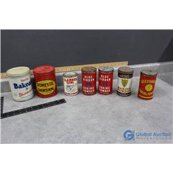 (7) Household Tins - Blue Ribbon Baking Power, Burns Shortening