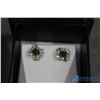 Image 4 : Glass Sapphire & Emerald Earrings w/ Crystal - BID PRICE x2