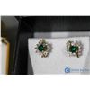 Image 5 : Glass Sapphire & Emerald Earrings w/ Crystal - BID PRICE x2