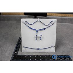 Blue Rhinestone Necklace, Earrings, & Bracelet Set