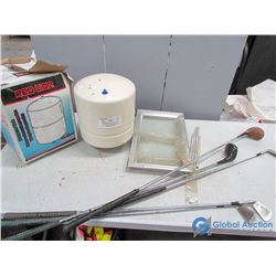 4.5 Gal Pressure Tank, Golf Clubs, & 17" x 9" Window