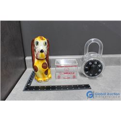 Ceramic Dog & (2) Plastic Coin Banks