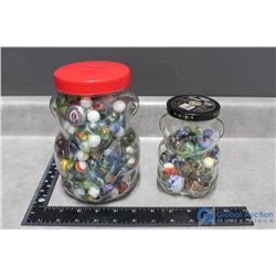 (2) Glass Bear Shaped Jars of Marbles