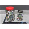 Image 1 : (2) Glass Bear Shaped Jars of Marbles