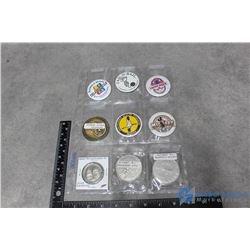 Saskatchewan Themed Pinback Buttons, Dwight Eisenhower Proof, BC Tokens