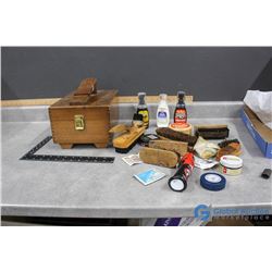 Shoe Shine Wooden Box & Accessories
