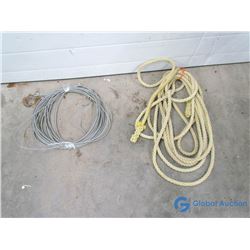Approx 100' of Braided Cable w/ Hooks & Tow Rope