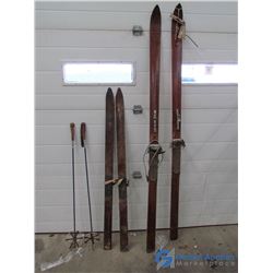 Vintage Wooden Cross-Country Skies & Poles