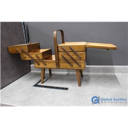 Vintage Wooden Fold Out Sewing Storage Box