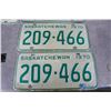 Image 2 : (6) 1970's Sask License Plates - (3) Pairs