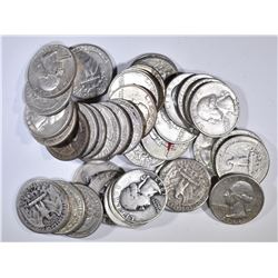 40-MIXED DATE CIRC 90% SILVER WASHINGTON QUARTERS