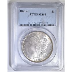 1891-S MORGAN DOLLAR PCGS MS-64