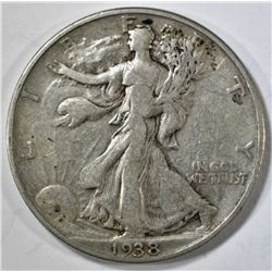 1938-D WALKING LIBERTY HALF DOLLAR, VF