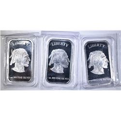 3-ONE OUNCE .999 SILVER BARS