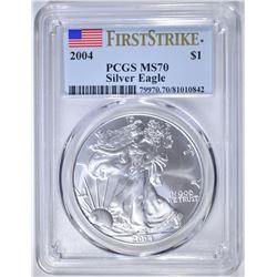 2004 AMERICAN SILVER EAGLE  PCGS MS-70