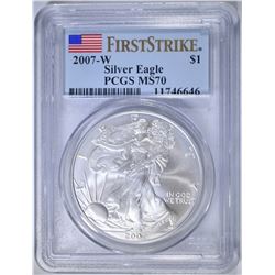 2007-W AMERICAN SILVER EAGLE  PCGS MS-70