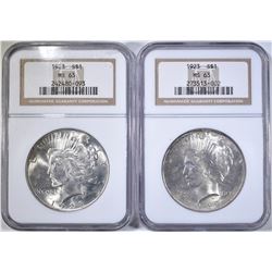 2 1923 PEACE DOLLARS  NGC MS-63
