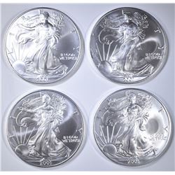 4 2001 AMERICAN SILVER EAGLES