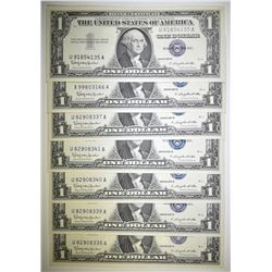 7 1957 $1 SILVER CERTIFICATES GEM CU