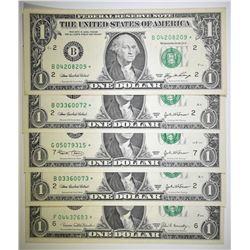 5 SMALL SIZE $1 FRN STAR NOTES MOSTLY CU
