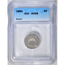 1883 SHIELD NICKEL, ICG AU-58