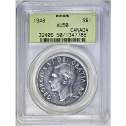 1948 CANADA SILVER DOLLAR PCGS AU-50