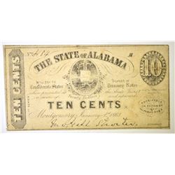 1863 10 CENT STATE OF ALABAMA NOTE SCARCE M NOTE