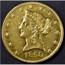 1850-O $10 GOLD LIBERTY, AU/BU