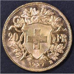 1927 SWISS 20 FRANC GOLD COIN
