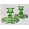 Image 1 : Green Depression Glass Etched Candlesticks #1082474