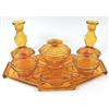 Image 1 :  Bagley COBWEB Amber Glass Art Deco Vanity Set #1082784