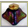 Image 1 : IRIDESCENT LOETZ ART GLASS & BRASS INKWELL #1093585