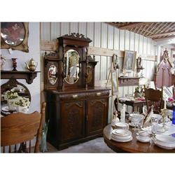 OLD EUROPEAN HUTCH W/3 BEVELED MIRRORS, GREAT #1106595