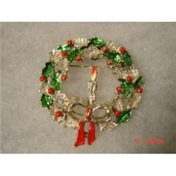 Gerrys Christmas Wreath Candle Brooch Enamel #1153167