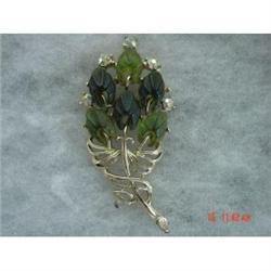 Green Plastic Thermoset Rhinestone Fruit Brooch#1153170