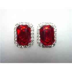 1956 Red Clear Rhinestone Earrings Wonderful #1153255