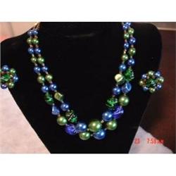 Japan 3 Piece Necklace Earrings Glass Swirl #1153511