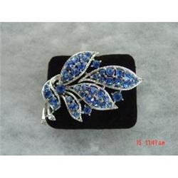 Blue Rhinestone Silver Rhodium Brooch Leaf #1153524