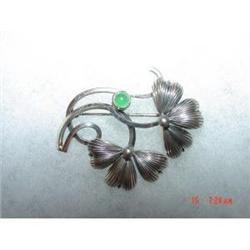SCANDINAVIAN Jade Sterling Brooch Signed K&L#1153585