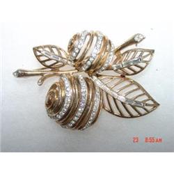 Art Deco TRIFARI Rhinestone Vermeil Brooch RARE#1153601